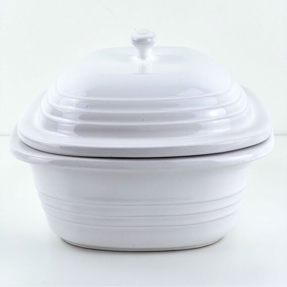Pampered Chef White 3.1 Qt Deep Covered Baking Stoneware Roaster Casserole Dish - Picture 2 of 10
